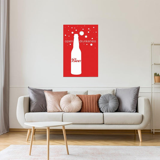 Beer Open Drunkenness Funny Poster | Retro Style Humor | Bar Wall Art