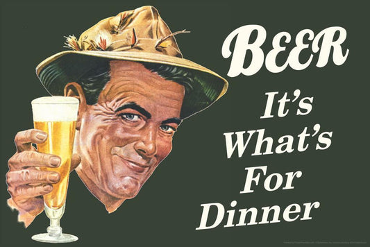 Beer It's What's For Dinner Poster | Funny Retro Humor | Kitchen & Bar Decor