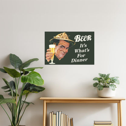 Beer It's What's For Dinner Poster | Funny Retro Humor | Kitchen & Bar Decor