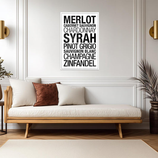 Types of Wine Word Cloud | Minimalist Typography Poster | Kitchen & Bar Wall Decor - Type & Quotes Poster
