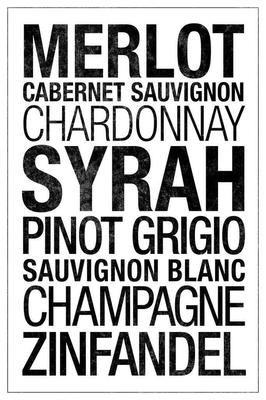 Types of Wine Word Cloud | Minimalist Typography Poster | Kitchen & Bar Wall Decor - Type & Quotes Poster
