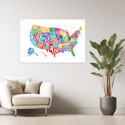 USA Map | Typographic Word Map of States Poster