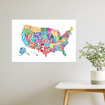 USA Map | Typographic Word Map of States Poster