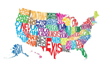 USA Map | Typographic Word Map of States Poster