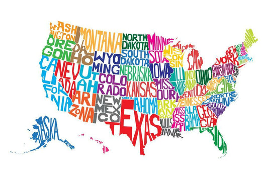 USA Map | Typographic Word Map of States Poster