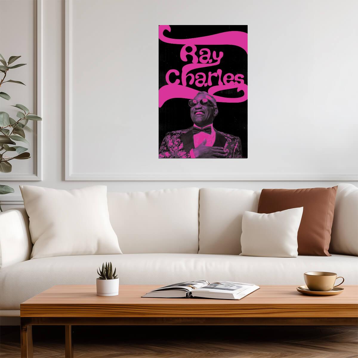 Ray Charles Retro Glow Art | Neon Style Music Poster | Vintage Soul Legend Print - Music Poster
