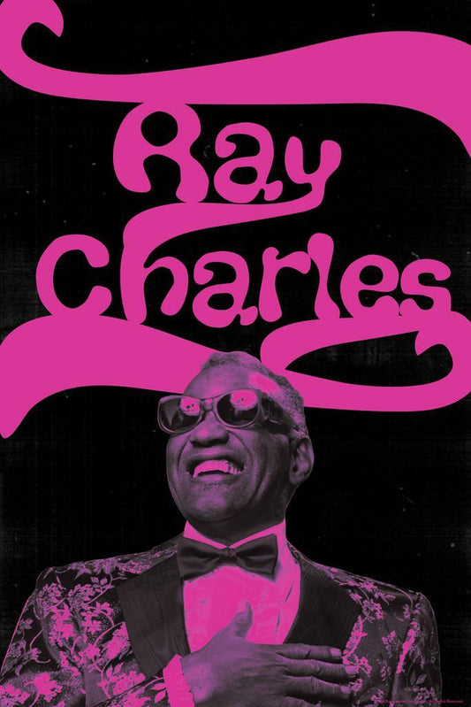 Ray Charles Retro Glow Art | Neon Style Music Poster | Vintage Soul Legend Print - Music Poster