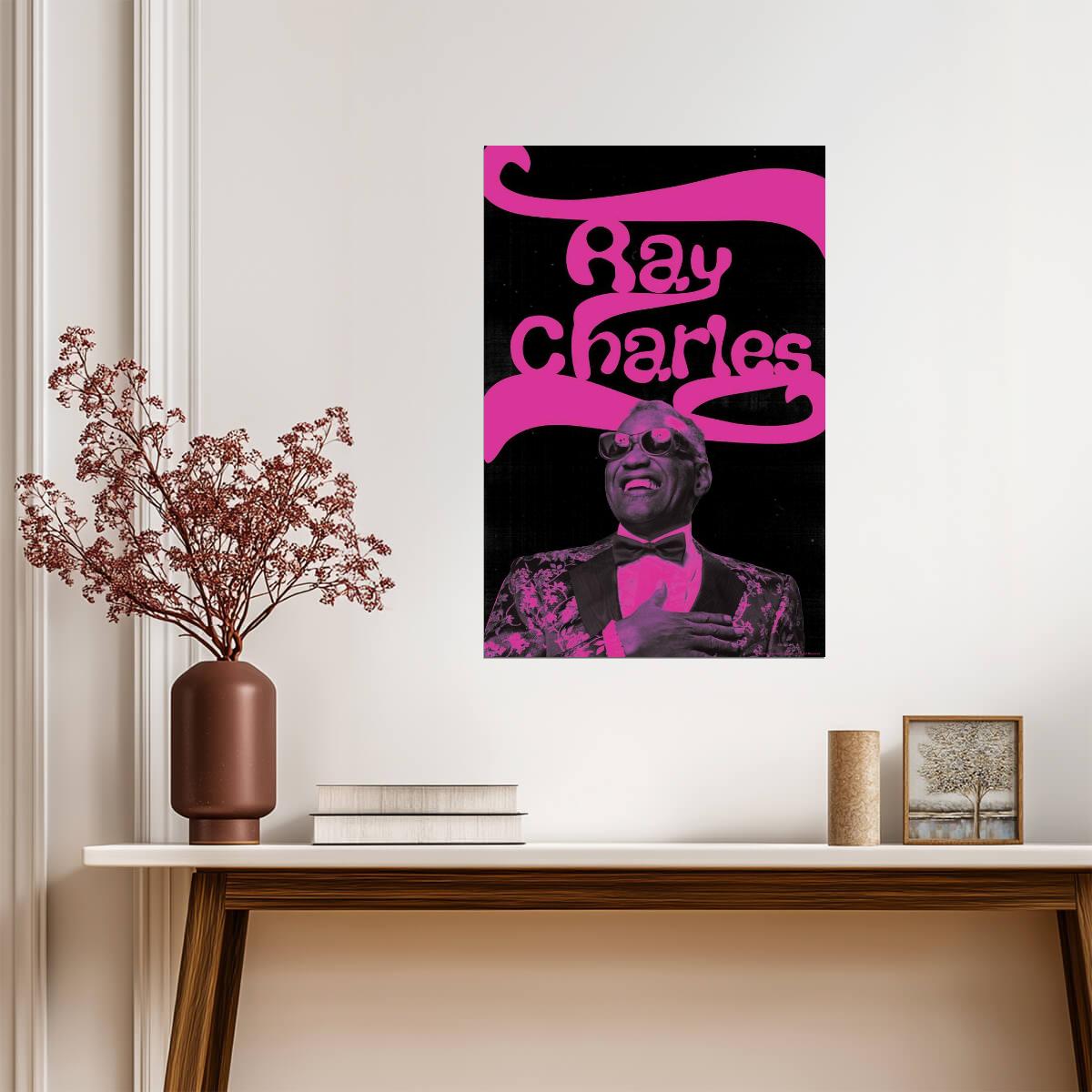 Ray Charles Retro Glow Art | Neon Style Music Poster | Vintage Soul Legend Print - Music Poster