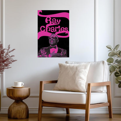 Ray Charles Retro Glow Art | Neon Style Music Poster | Vintage Soul Legend Print - Music Poster