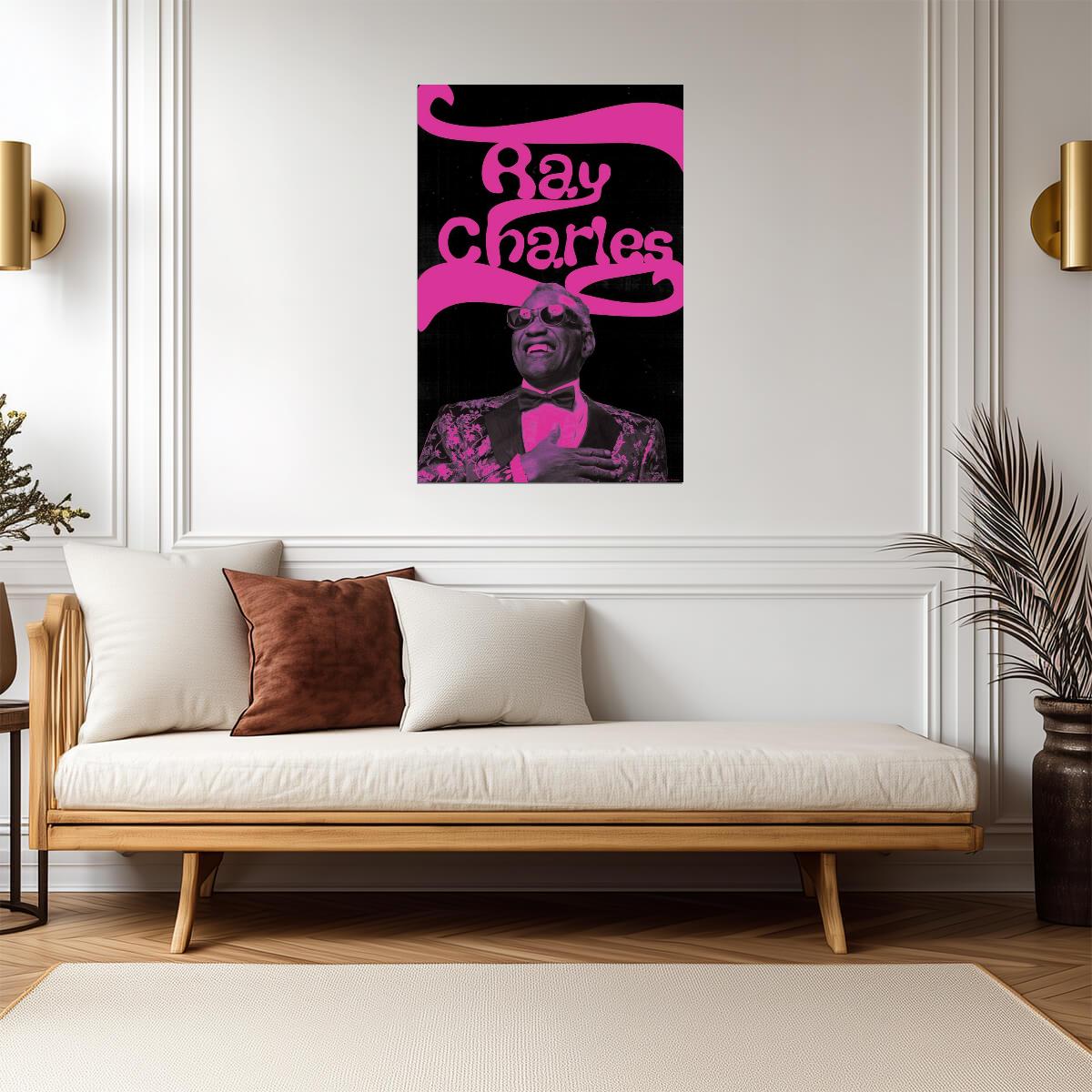 Ray Charles Retro Glow Art | Neon Style Music Poster | Vintage Soul Legend Print - Music Poster