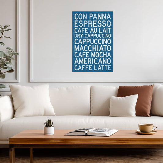 Coffee Types Wall Chart | Turquoise Minimalist Guide Poster | Modern Kitchen Decor - Type & Quotes Poster