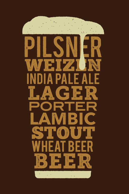 Types Of Beer Glass Poster | Retro Informational Chart | Bar Wall Decor