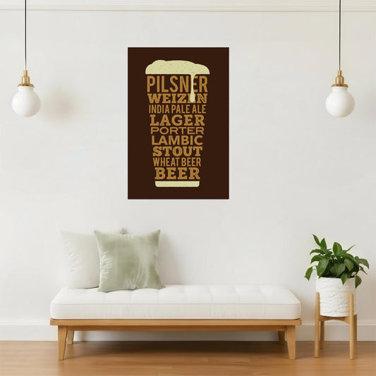 Types Of Beer Glass Poster | Retro Informational Chart | Bar Wall Decor
