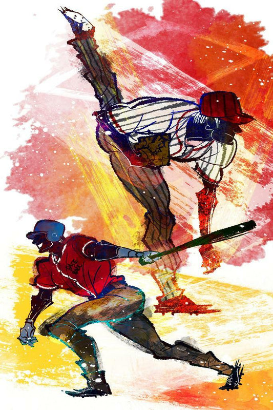 Baseball Pitcher and Batter | Abstract Sports Illustration | Dynamic Action Art Poster - Sports Poster
