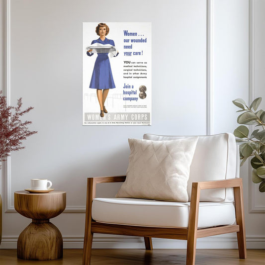 "Women... Our Wounded Need Your Care!" | Army Hospital Corps | WWII Recruitment Poster - Vintage & Retro Poster