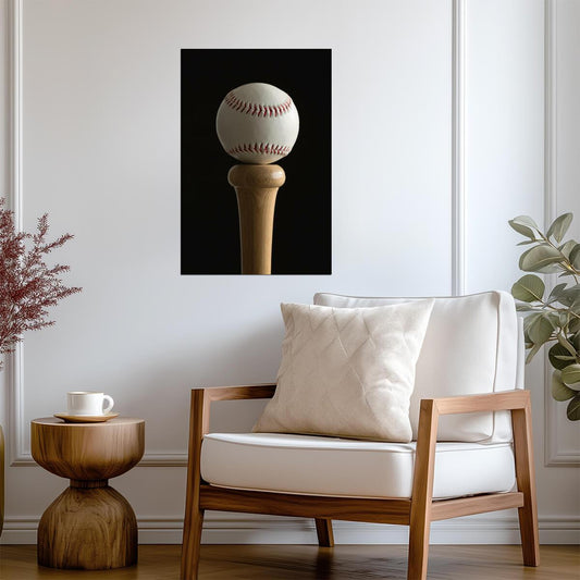 Baseball and Crossed Bats | Vintage Style Sports Emblem | Retro Game Room Poster - Sports Poster