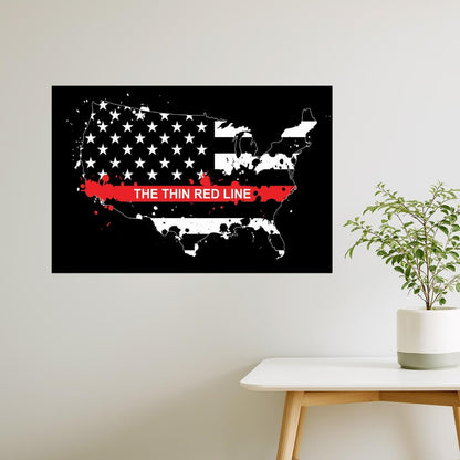USA Map | Thin Red Line Flag Memorial Poster