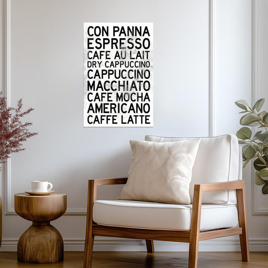 Guide to Coffee Types | Black and White Minimalist Chart | Barista Wall Art Poster - Type & Quotes Poster