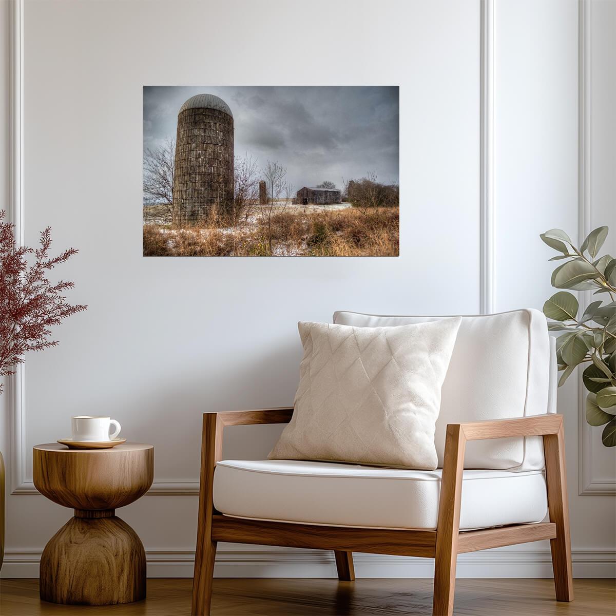 Farm Silos in December | Rural Winter Photography | Rustic Landscape Poster - Photography Poster