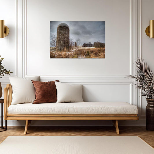 Farm Silos in December | Rural Winter Photography | Rustic Landscape Poster - Photography Poster