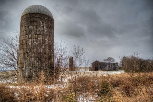 Farm Silos in December | Rural Winter Photography | Rustic Landscape Poster - Photography Poster