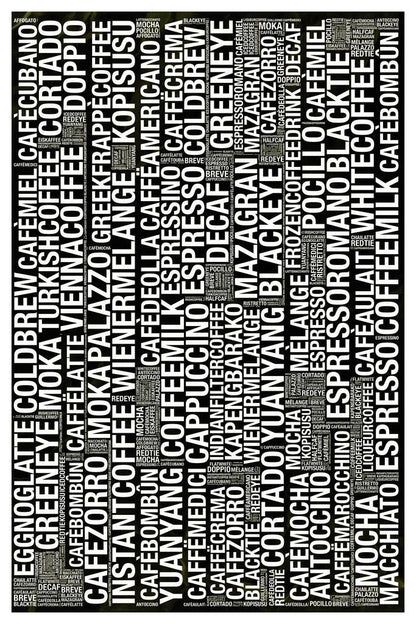 Coffee Themed Word Cloud | Black and White Typography Poster | Modern Kitchen Art Print - Type & Quotes Poster