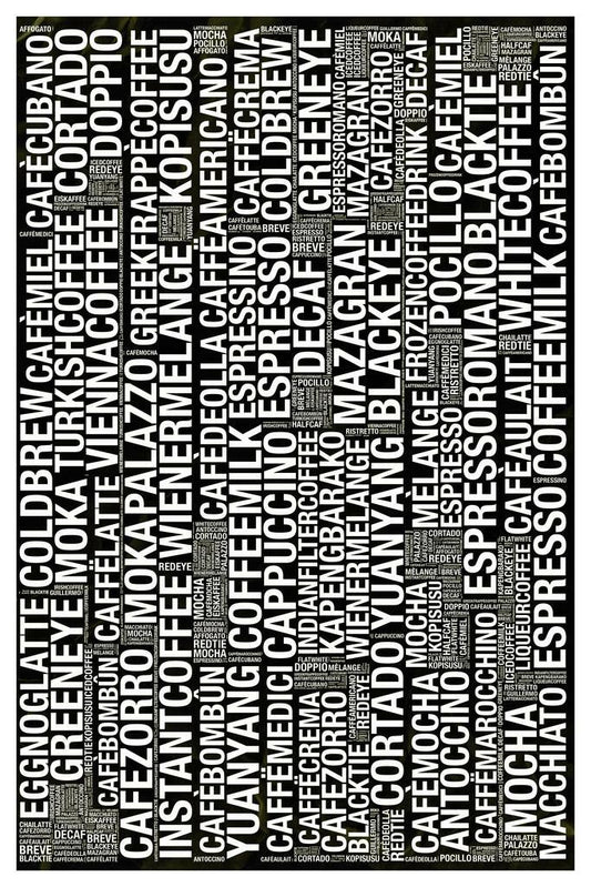 Coffee Themed Word Cloud | Black and White Typography Poster | Modern Kitchen Art Print - Type & Quotes Poster