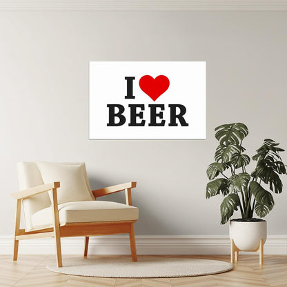 I Love Beer Poster | Simple White and Red Sign | Bar Wall Decor