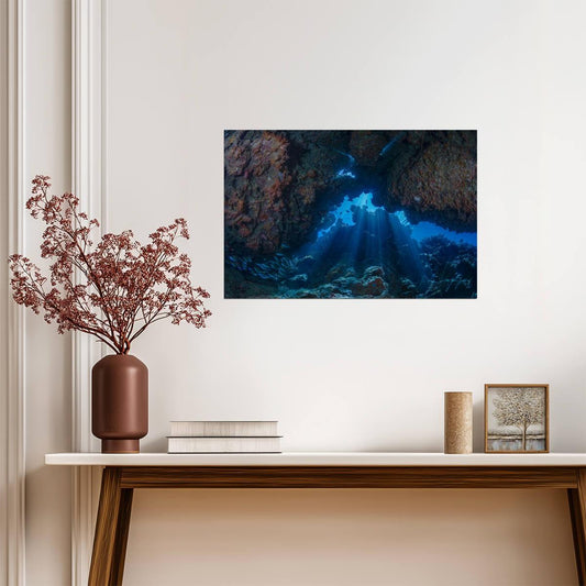 Sea Cave with God Rays | Coastal Landscape Photography | Nature Poster - Photography Poster