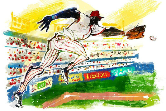 Baseball Player Catching Ball | Watercolor Sports Illustration | Stadium Action Poster - Sports Poster