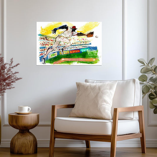 Baseball Player Catching Ball | Watercolor Sports Illustration | Stadium Action Poster - Sports Poster