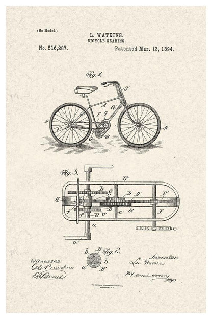 Bicycle Gearing Patent Diagram | Vintage Cycling Tech Poster | Bike Enthusiast Wall Art - Vintage & Retro Poster