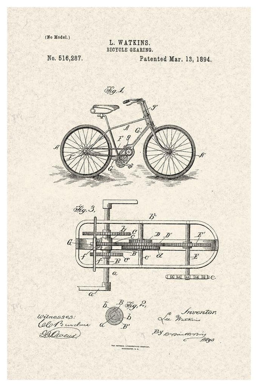 Bicycle Gearing Patent Diagram | Vintage Cycling Tech Poster | Bike Enthusiast Wall Art - Vintage & Retro Poster