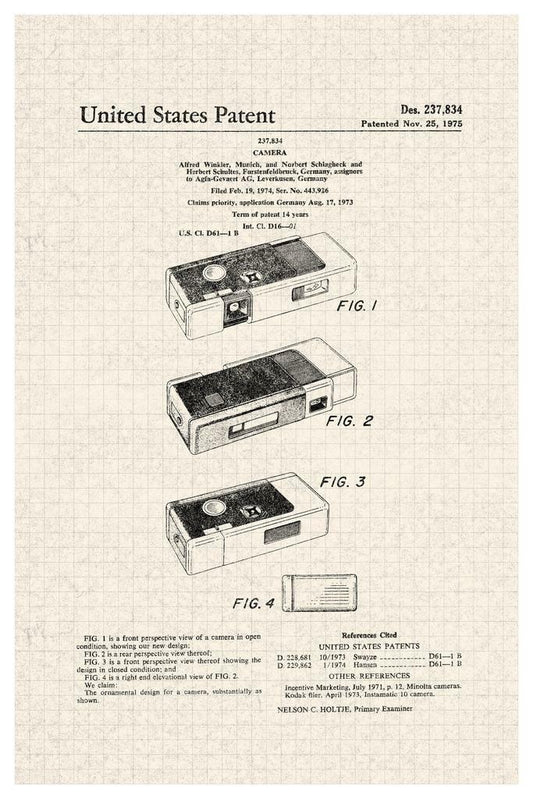 Vintage Camera Patent Diagram | 1975 Design Print | Retro Photography Poster - Vintage & Retro Poster