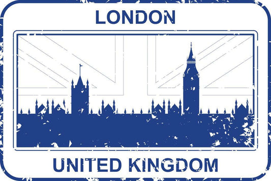 Vintage London UK Passport Stamp | Retro Travel Art | United Kingdom Poster