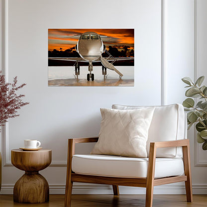 Private Jet at Sunset on a Runway | Aviation Photography | Luxury Travel Poster - Cars Poster