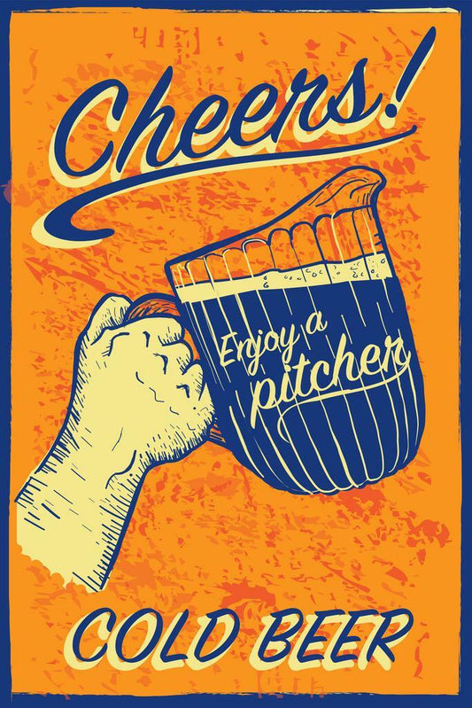 Cheers Cold Beer Pitcher Poster | Retro Bar Sign | Vintage Wall Art