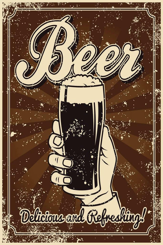 Delicious And Refreshing Beer Poster | Vintage Style Sign | Bar & Pub Decor