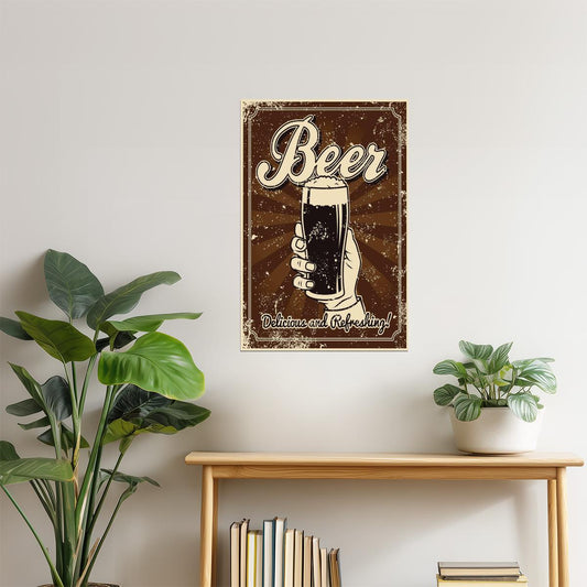 Delicious And Refreshing Beer Poster | Vintage Style Sign | Bar & Pub Decor