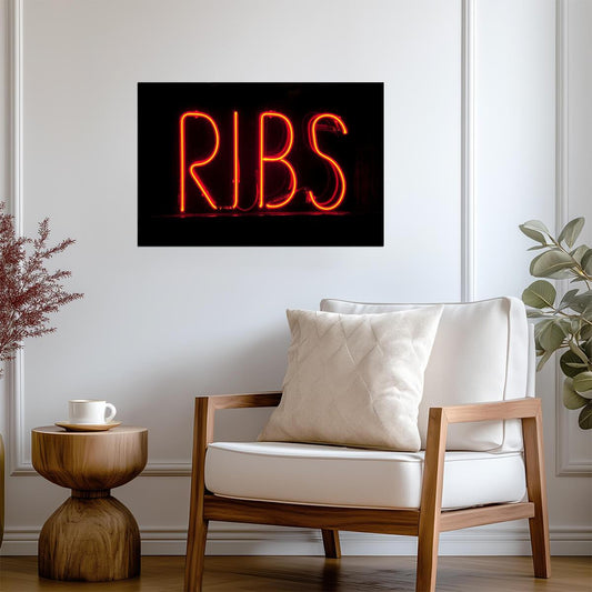 "Ribs" Neon Sign | BBQ Restaurant Photography | Foodie Poster - Photography Poster