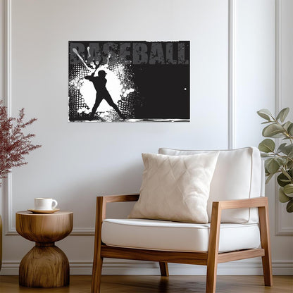 Baseball Batter Silhouette | Grunge Style Sports Art | Black and White Poster - Sports Poster