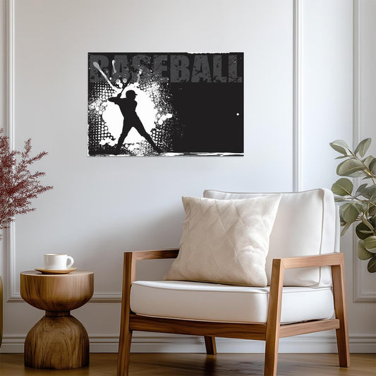 Baseball Batter Silhouette | Grunge Style Sports Art | Black and White Poster - Sports Poster