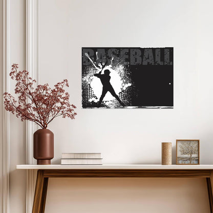 Baseball Batter Silhouette | Grunge Style Sports Art | Black and White Poster - Sports Poster
