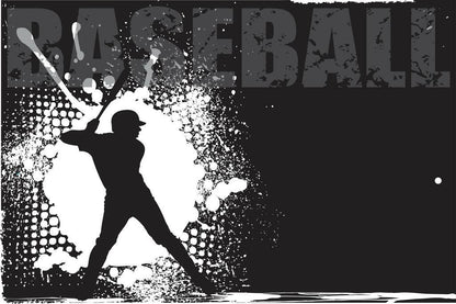 Baseball Batter Silhouette | Grunge Style Sports Art | Black and White Poster - Sports Poster