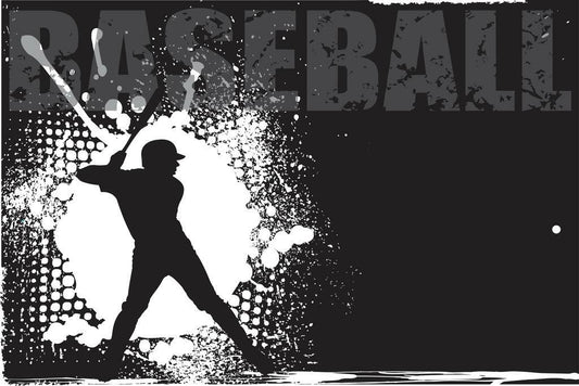 Baseball Batter Silhouette | Grunge Style Sports Art | Black and White Poster - Sports Poster