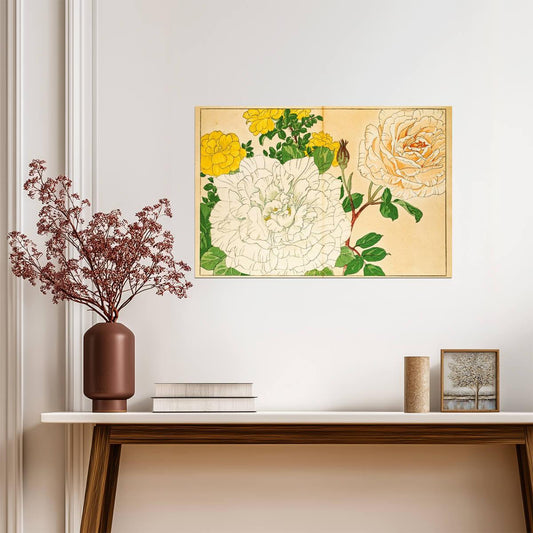 Japanese Woodblock Roses | Floral Art Print | Ukiyo-e Style Botanical Poster