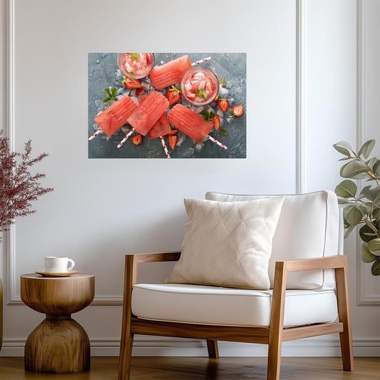Strawberry Mojito Popsicles | Food Photography Print | Summer Dessert Poster - Photography Poster
