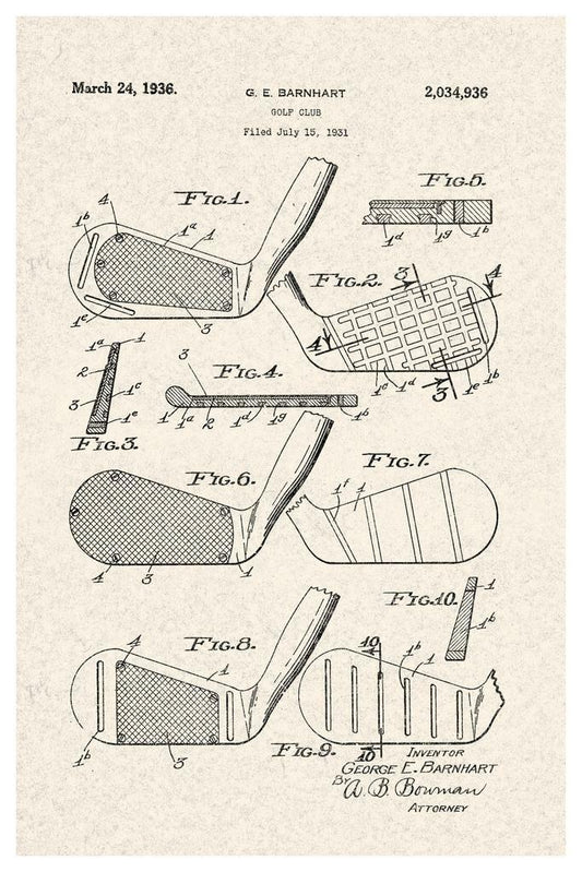 Golf Club Patent Print | 1931 Vintage Diagram Poster | Sports Wall Art - Vintage & Retro Poster