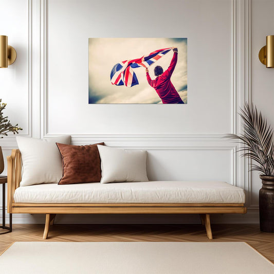 Man Waving a Union Jack Flag | British Pride Photography | UK Poster - Photography Poster