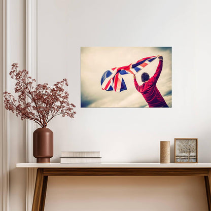 Man Waving a Union Jack Flag | British Pride Photography | UK Poster - Photography Poster